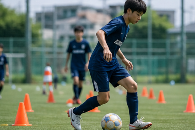 東京の中学生向けサッカースクールでミニゲームをする様子